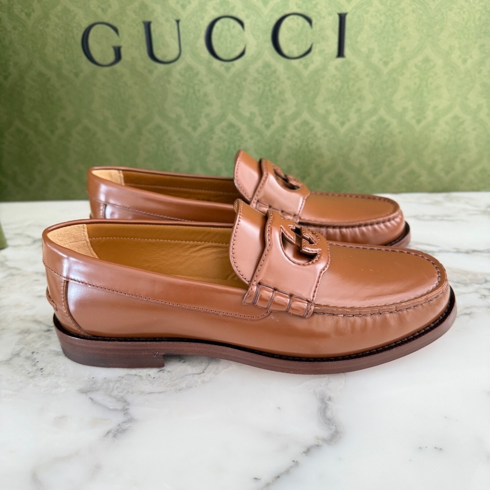 Gucci 738470 Mens Moccasin Leather Millennial Ribot GG Loafers Sz Gucci 6 - Picture 4 of 8
